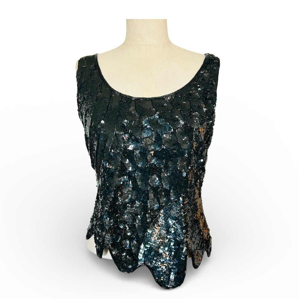 Vintage St. Honore of Paris 100% Silk Beaded Sleeveless Top size Small